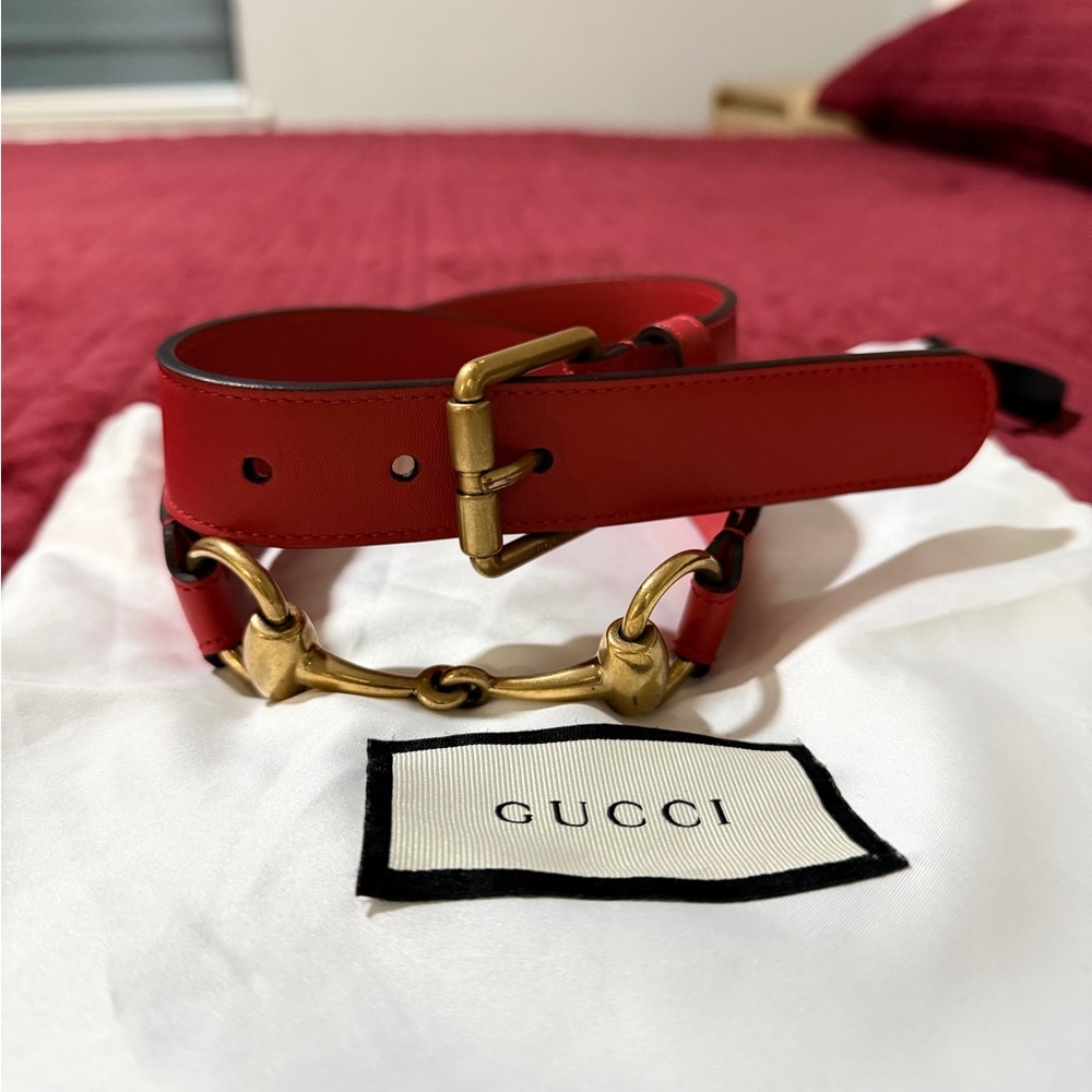 Gucci Red Belt with Gold Hardware